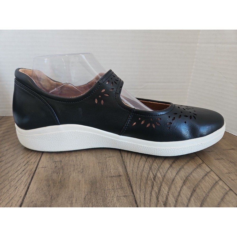 Aetrex Mary Jane Shoes 10.5 11 Black Women Emerson Cut Out Minimalist Preppy - Picture 3 of 14